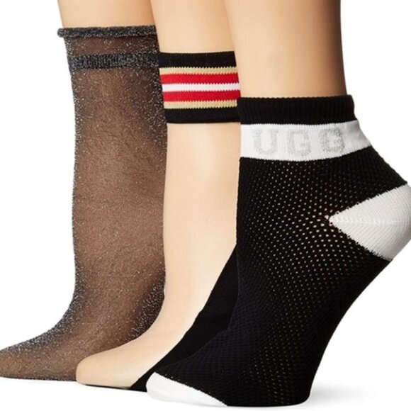 Ugg Australia Varsity Trim-Fishnet-Metallic Slouchy Ankle Crew 3-Pack Sock Set - Picture 5 of 5